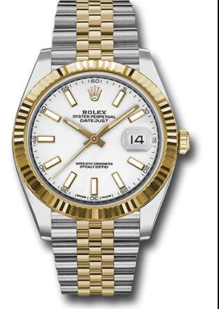 Replica Rolex Steel and Yellow Gold Rolesor Datejust 41 Watch 126333 Fluted Bezel White Index Dial Jubilee Bracelet